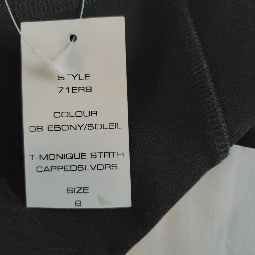 French Connection Women's T-Monique Stretch Cap Sleeve Dress Ebony/Soleil Size 8 - Picture 9 of 13